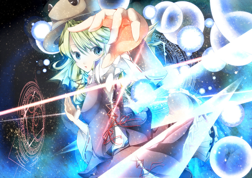 blonde_hair blue_eyes danmaku eyes hat magic_circle moriya_suwako short_hair solo sugiyuu touhou