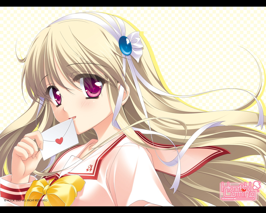 blonde_hair clarissa_satsuki_maezono hairband honeycoming_royalsweet letter long_hair matsushita_makako solo