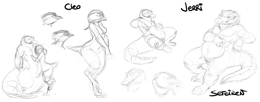 beak bird breasts cleo cleo_(sefeiren) crocodile digital_drawing_(art) egyptian_plover feathers female hindpaw hug jerri male nile_crocodile nude paws reclining reptile scalie sefeiren sitting size_difference sketch tail