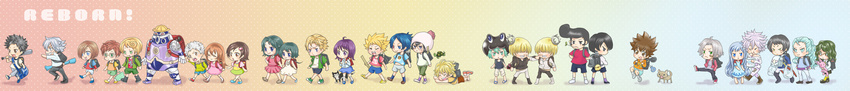 6+girls absurdres aria_(reborn) artist_request backpack bag baseball_bat basil_(katekyo_hitman_reborn!) belphegor_(reborn) black_hair black_skirt blonde_hair blue_eyes blue_skirt bluebell brown_eyes byakuran candy cat chibi child chrome_dokuro crown daisy_(reborn) dino_(reborn) food fran_(reborn) gamma genshiki glasses gokudera_hayato gola_mosca green_eyes green_skirt hat hibari_kyouya hibird highres i-pin irie_shoichi kakimoto_chikusa katekyo_hitman_reborn! ken_joshima lambo long_hair long_image miura_haru multiple_boys multiple_girls pink_skirt pleated_skirt purple_eyes purple_hair rasiel_(reborn) red_eyes robot rokudou_mukuro sasagawa_kyouko sasagawa_ryohei sawada_tsunayoshi short_hair silver_hair skirt spanner_(reborn!) superbi_squalo tetsuya_kusakabe turtle uni_(reborn) wide_image yamamoto_takeshi zakuro_(reborn)