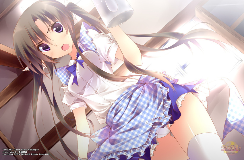 ayatsuki_meika brown_hair kuwashima_rein panties sucre thighhighs twintails underwear waitress