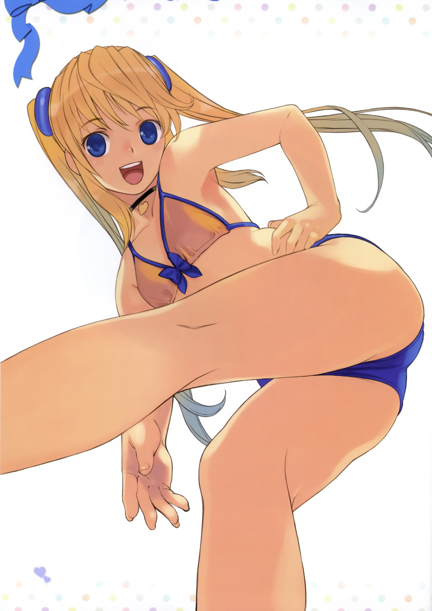 :d absurdres amatsuka_rikka baby_princess bikini blonde_hair blue_eyes choker flat_chest gradient_hair hair_ornament happy heart highres long_hair mibu_natsuki multicolored_hair open_mouth ribbon smile solo swimsuit twintails