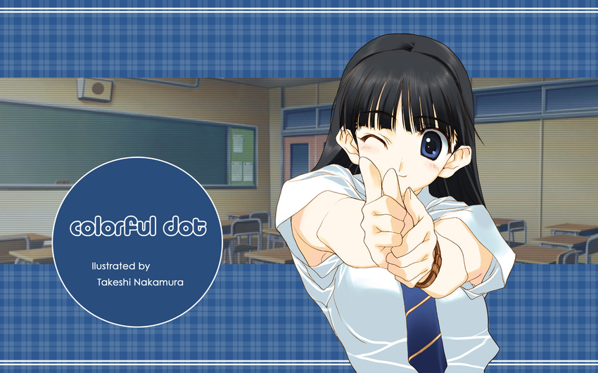 black_hair copyright_request highres nakamura_takeshi necktie one_eye_closed solo