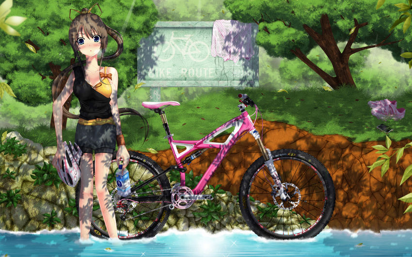 bicycle miyazawa_midori natsu_no_ame ponytail wet
