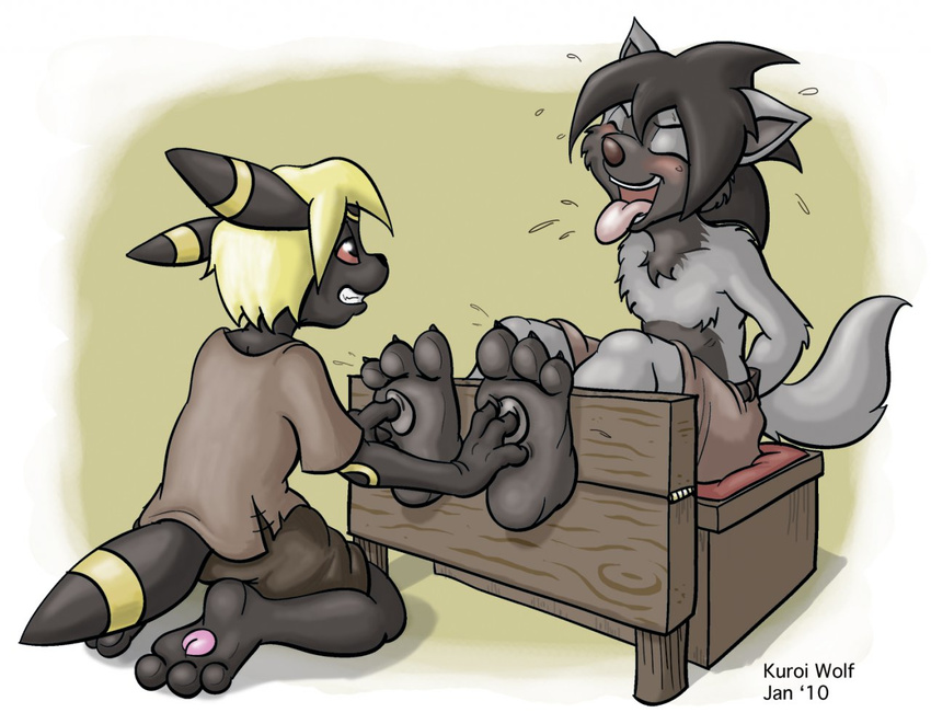 eeveelution kuroi_wolf laugh nintendo pok&#233;mon pok&eacute;mon tail tickling tongue umbreon video_games