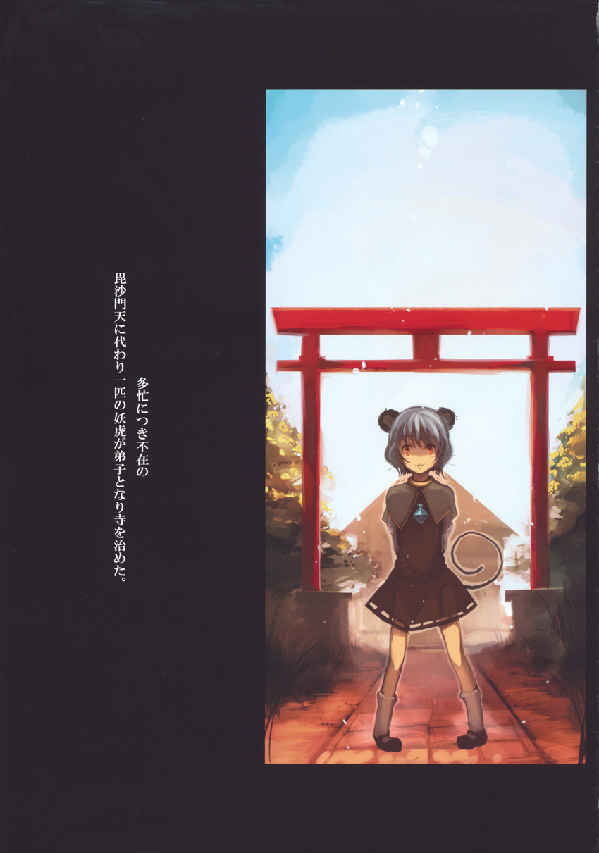 animal_ears check_translation doujinshi grey_hair highres jewelry mouse_ears mouse_tail nazrin red_eyes shimadoriru short_hair solo tail touhou translated translation_request whiskers