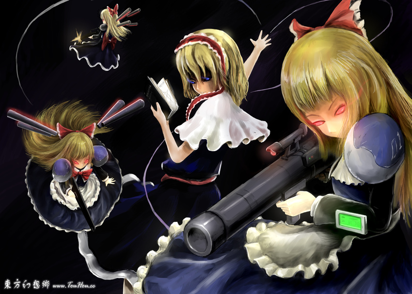 absurdres alice_margatroid bad_id bad_pixiv_id blonde_hair glowing glowing_eyes gun highres hjistc shanghai_doll short_hair solo touhou weapon