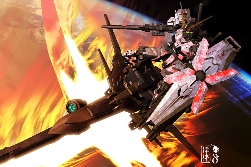 delta_plus earth gundam gundam_unicorn highres reentry sandrum space unicorn_gundam