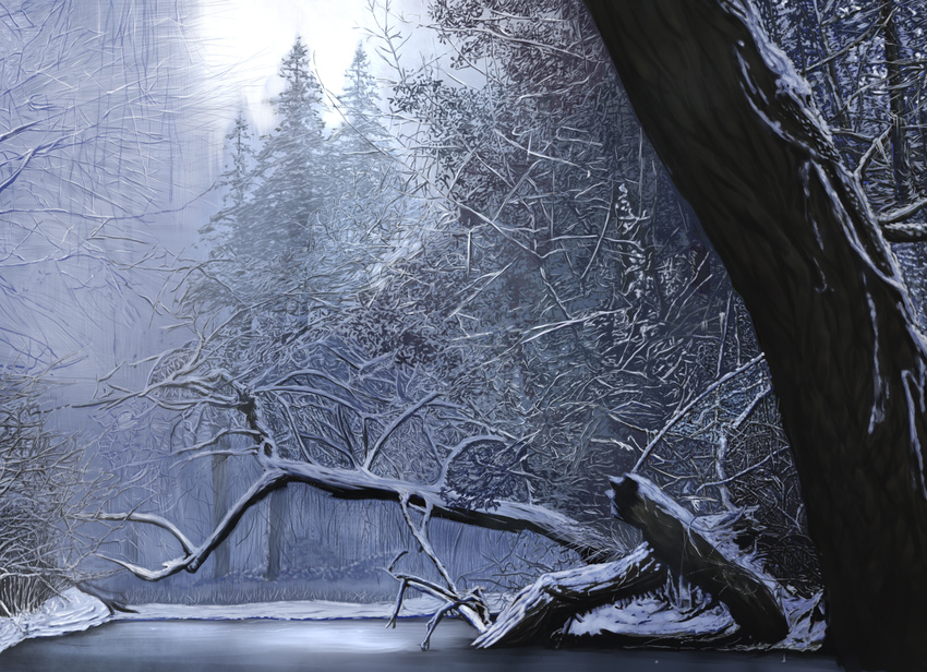 blue forest gr_(artist) highres ice nature no_humans original pond scenery snow touhou tree winter