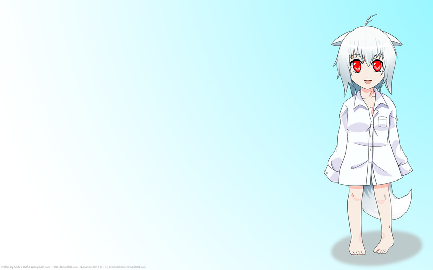 animal_ears foxgirl kisumi red_eyes shirt tail vector watermark white_hair