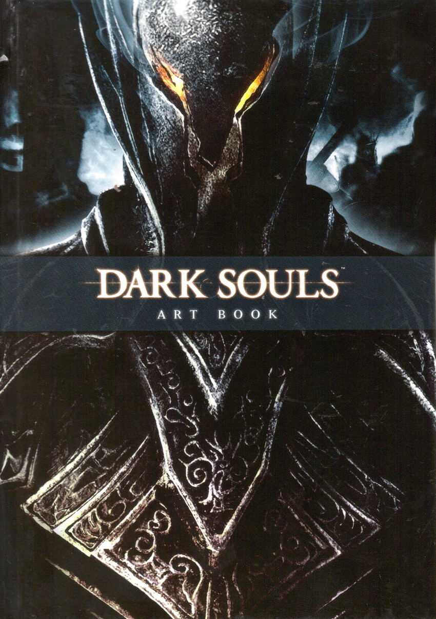 armor dark dark_souls glowing glowing_eyes highres knight male_focus official_art scan smoke solo souls_(from_software)