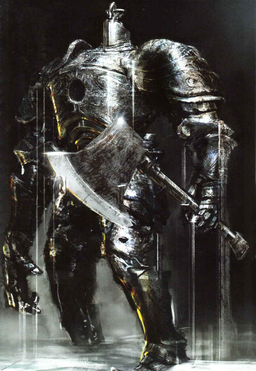 armor axe dark_souls highres iron_golem male_focus official_art scan solo souls_(from_software) weapon