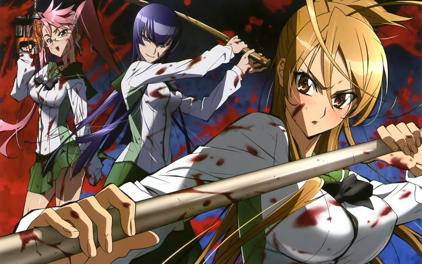 busujima_saeko highschool_of_the_dead miyamoto_rei seifuku takagi_saya