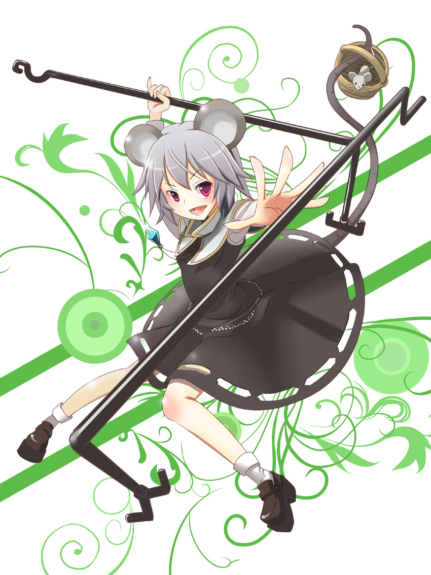 animal_ears basket grey_hair highres jewelry masakasu mouse mouse_ears mouse_tail nazrin pendant red_eyes short_hair solo tail touhou