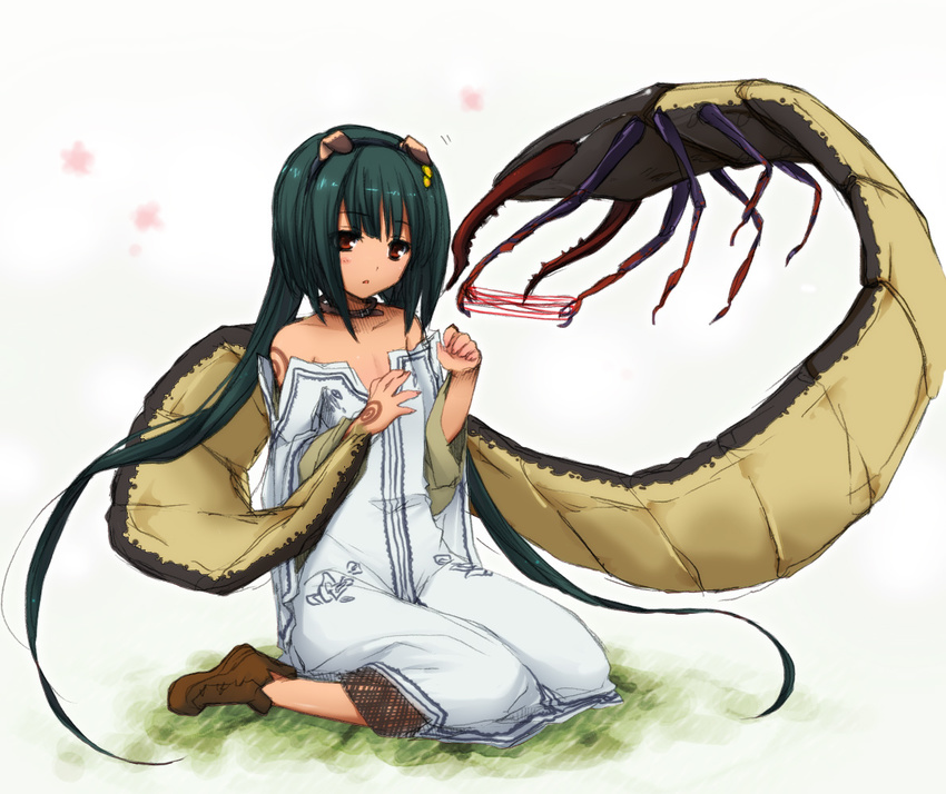 animal_ears azami_cricket bare_shoulders cat's_cradle flat_chest green_hair insect_girl monster_girl solo toushin_toshi_iii utsugi_(skydream)