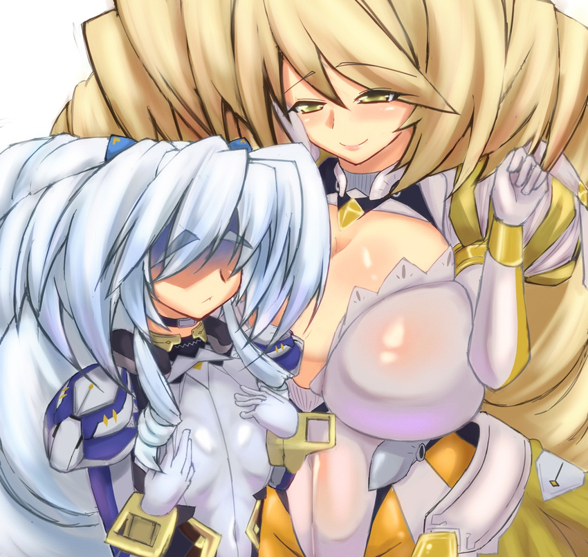 2girls age_difference aoi_kimi aqua_hair artist_request blonde_hair blush breast_envy breasts character_request cleavage female flat_chest huge_breasts kyoukai_senjou_no_horizon kyoukaisenjou_no_horizon long_hair milf mother_and_daughter multiple_girls nate_mitotsudaira neito_mitotsudaira reenedega_ruu smile turenne very_long_hair yamaneko_ken