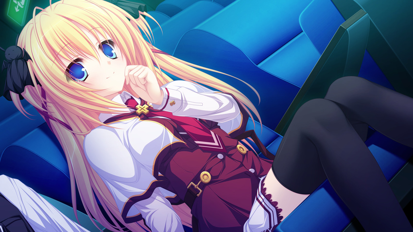 blonde_hair blue_eyes game_cg lunaris_filia mikagami_mamizu seifuku tagme_(character) thighhighs whirlpool