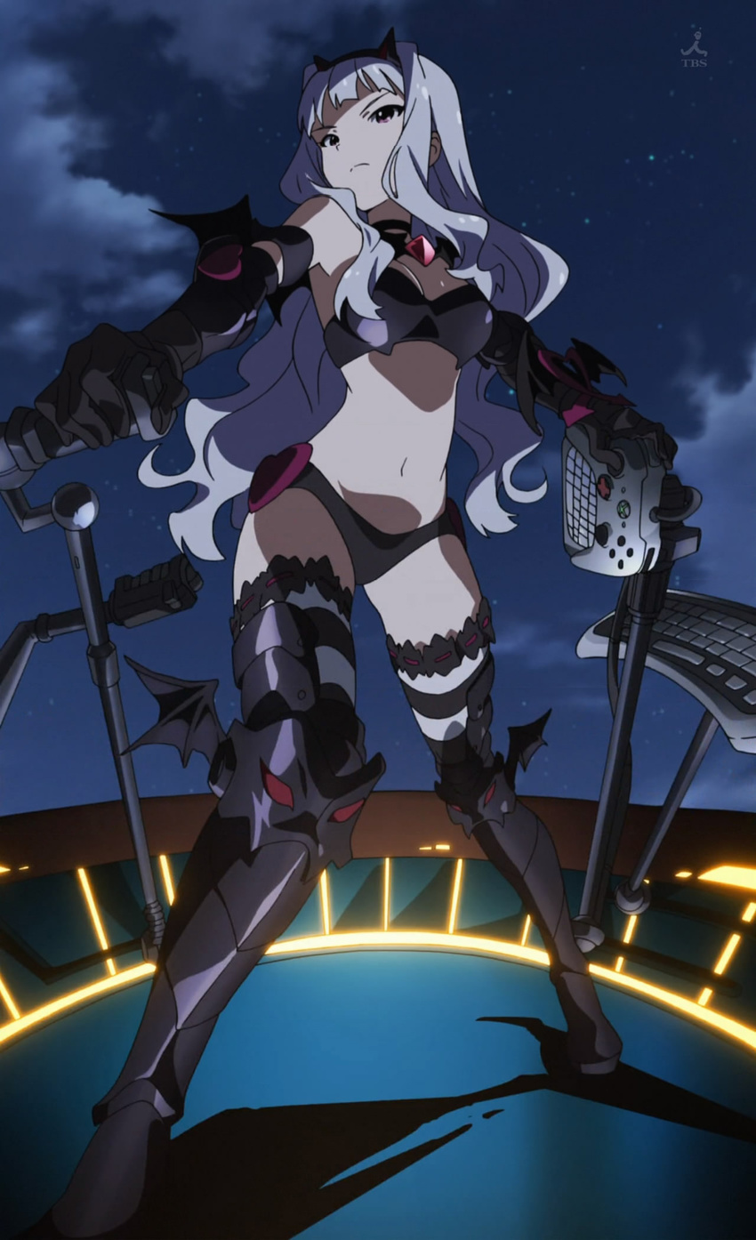 armor bikini_armor controller game_console game_controller highres idolmaster idolmaster_(classic) long_hair mujin_gattai_kisaragi nightmare_blood screencap shijou_takane silver_hair solo stitched third-party_edit xbox_360