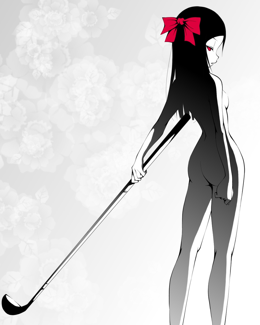 ass bad_id bad_pixiv_id bow flat_ass from_behind golf_club hair_bow highres lucia_(pangya) nude pangya pink_eyes solo spot_color yamaishi_nohi