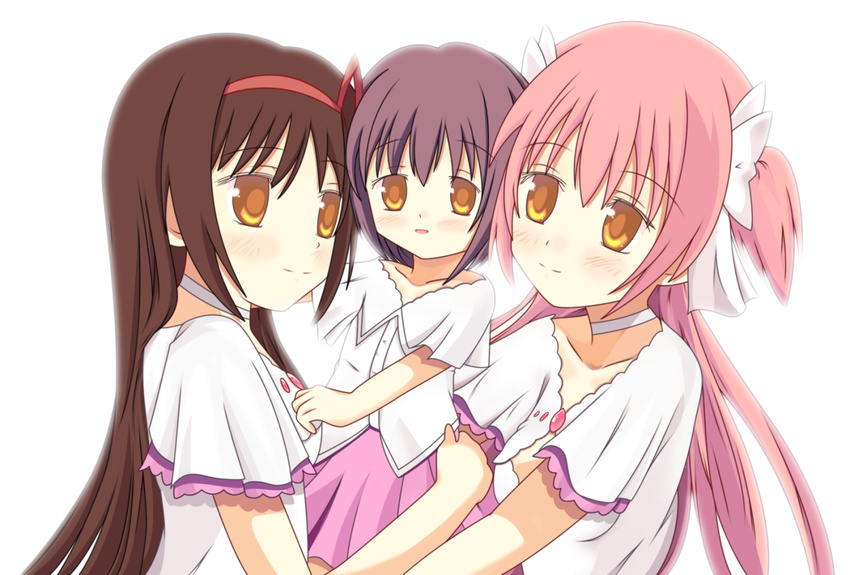 akemi_homura bad_id bad_pixiv_id brown_hair child cosplay hair_ribbon if_they_mated ips_cells kaname_madoka mahou_shoujo_madoka_magica mother_and_daughter multiple_girls orange_eyes ototsu_(nitta225) pink_hair purple_hair ribbon spoilers ultimate_madoka ultimate_madoka_(cosplay) yuri