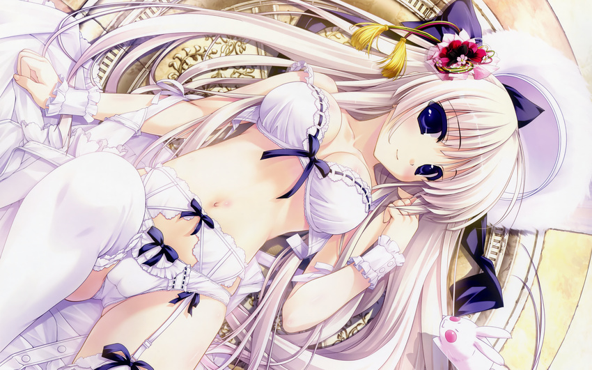 blue_eyes bra cleavage garter_belt long_hair panties possible_duplicate shintaro thighhighs underwear