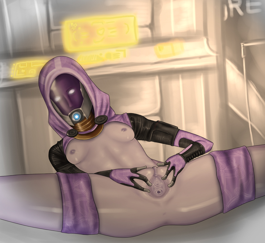 1girl alien anus cervix female glowing glowing_eyes helmet highres hood mass_effect masturbation no_pupils purple_skin pussy quarian spread_legs spread_pussy tali'zorah_nar_rayya_vas_neema tali'zorah_nar_rayya tali'zorah_nar_rayya_vas_neema uncensored white_eyes