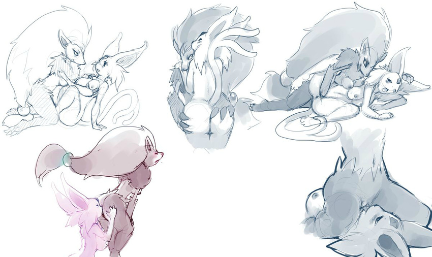 anus artist_request ass barefoot blush breasts espeon feet furry monochrome nipples no_humans nude paws pokemon pussy soles toes yuri zoroark