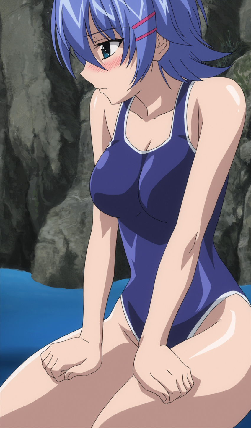 absurdres bikini blue_hair breasts hattori_junko highres ichiban_ushiro_no_daimaou short_hair sitting solo swimsuit