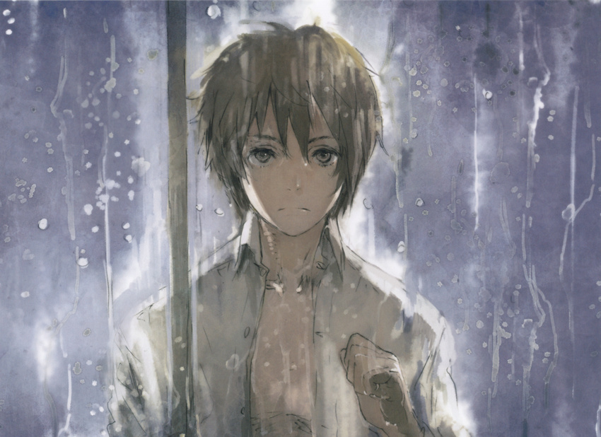 absurdres brown_hair highres male male_focus no.6 official_art rain shion_(no.6) sion_(no.6) solo toi8