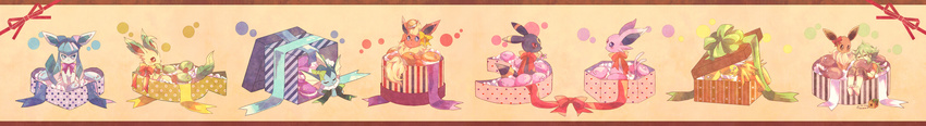 absurdres bad_id bad_pixiv_id chocolate closed_eyes eevee espeon flareon food forked_tail gen_1_pokemon gen_2_pokemon gen_4_pokemon gift glaceon green_hair highres jolteon kabocha_torute leafeon long_image macaron n_(pokemon) pokemon pokemon_(creature) pokemon_(game) pokemon_bw pokemon_dppt pokemon_gsc pokemon_rgby ribbon tail umbreon vaporeon wide_image younger