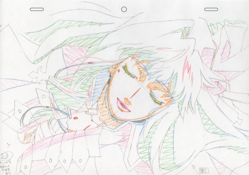 artist_request color_trace earrings highres jewelry long_hair macross macross_frontier macross_frontier:_itsuwari_no_utahime production_art sheryl_nome sketch solo