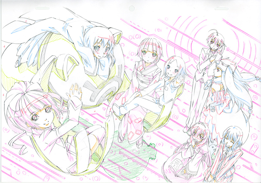 ahoge aiba_ruri colored_pencil_(medium) crossover dalian dantalian_no_shoka ikoku_meiro_no_croisee kaga_rin kamisama_dolls konoe_subaru kuga_utao kukuri_(kamisama_dolls) mawaru_penguindrum mayo_chiki! multiple_girls nanami_haruka princess_of_the_crystal sacred_seven season_connection sey smile takakura_himari traditional_media usagi_drop uta_no_prince-sama yune_(ikoku_meiro_no_croisee)