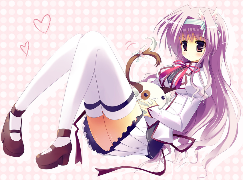 amaha_miu cat long_hair mashiroiro_symphony pan-nya purple_hair ro_(61232ta) school_uniform solo thighhighs