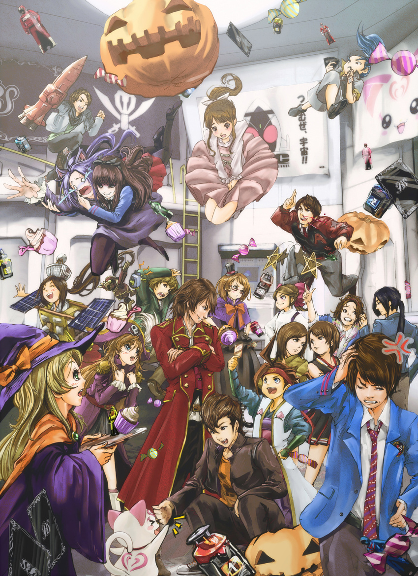 6+girls ahim_de_famille animal_ears astro_switch battle_spirits battle_spirits:_heroes black_hair blood blue_eyes blush brown_hair candy captain_marvelous card cat_ears daimonji_shun don_dogoier everyone eyeliner food glasses goru_(cure_golgom) green_eyes halloween hat hayabusa_(spacecraft) highres houjou_hibiki hummy_(suite_precure) ikari_gai jack-o'-lantern jk_(kamen_rider_fourze) joe_gibken joujima_yuuki kaizoku_sentai_gokaiger kamen_rider kamen_rider_fourze_(series) kazashiro_miu kisaragi_gentarou kurokawa_eren long_hair luka_millfy makeup minamino_kanade multiple_boys multiple_girls navi_(gokaiger) nosebleed nozama_tomoko one_eye_closed pirate pirate_costume pirate_hat precure pumpkin purple-framed_eyewear ranger_key seiren_(suite_precure) sentai shirabe_ako skull sleeves_rolled_up suite_precure super_sentai tatsumi_kimari top_hat witch_hat