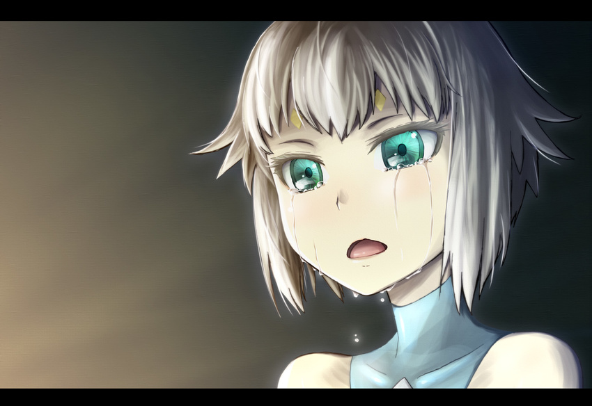 android element_hunters green_eyes highres juno_(element_hunters) short_hair solo tears unyon white_hair