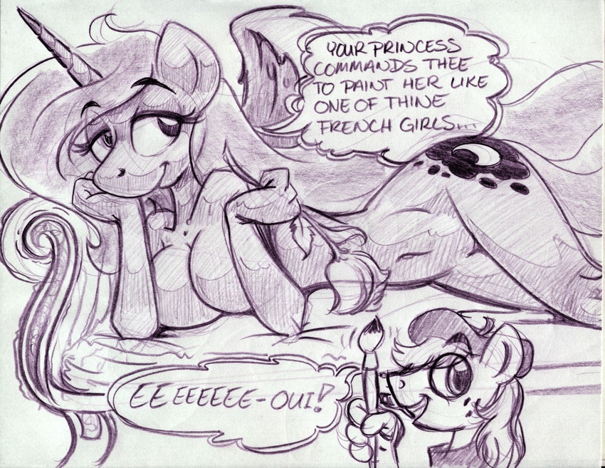 alicorn anthro anthrofied beret big_macintosh_(mlp) black_and_white cutie_mark english_text equine female friendship_is_magic hair hat horn horse king-cheetah long_hair male mammal monochrome my_little_pony nude parody pony princess_luna_(mlp) tail text titanic winged_unicorn wings