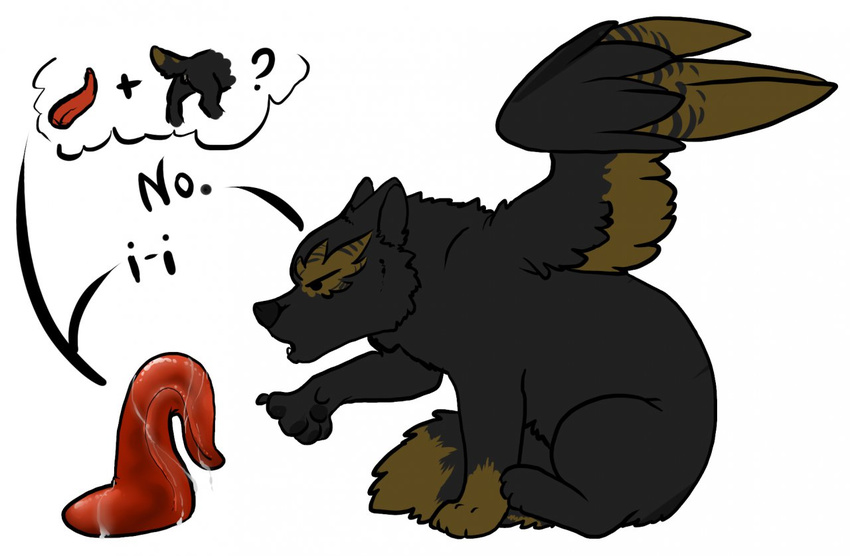 black chibi disembodied_penis feral fur kintari male penis sitting tentacles toradoshi winged_wolf wings