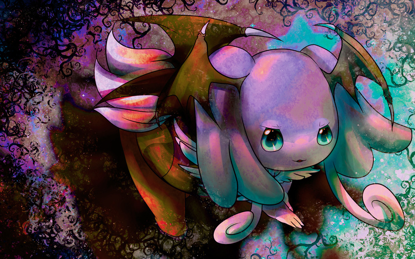 audino bat_wings big_ears cyan_eyes fluffy_tail kuma25-ya looking_at_viewer nintendo pok&#233;mon pok&eacute;mon solo tail video_games wings