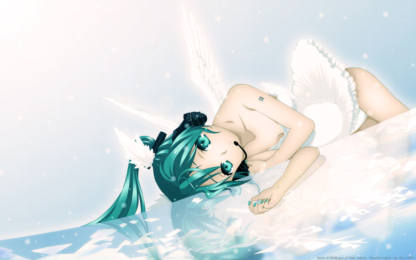 aqua_eyes aqua_hair cilou hatsune_miku headphones neko_sakana twintails vocaloid wings