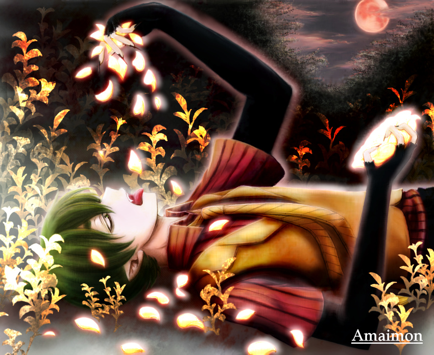 amaimon ao_no_exorcist echiyo_(artist) green_eyes green_hair male moon