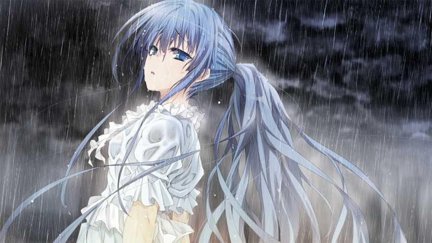 blue_eyes blue_hair game_cg ponytail rain tagme taisetsu_na_kimi_no_tame_ni_boku_ni_dekiru_ichiban_no_koto wet