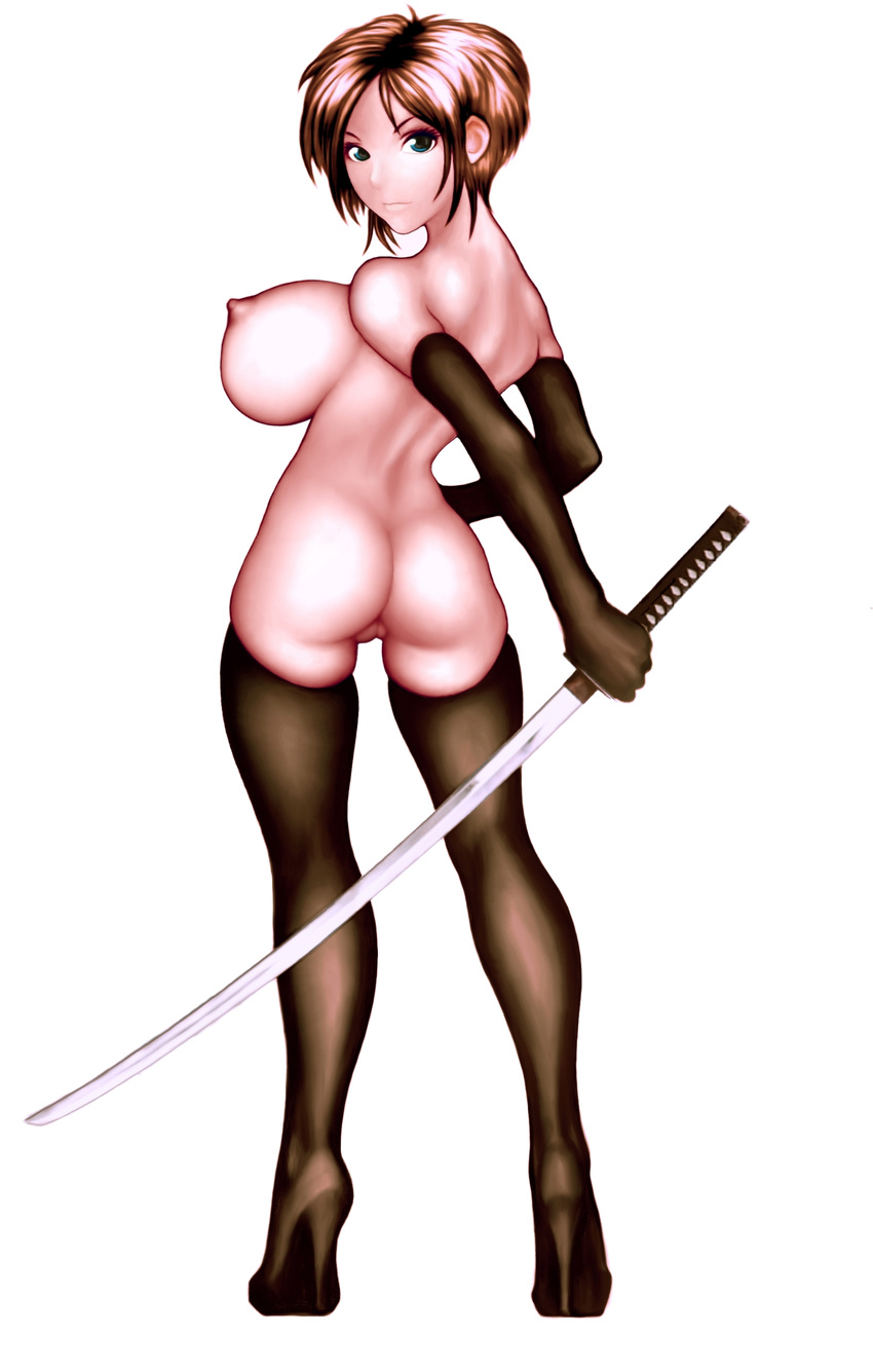absurdres artist_fredo ass breasts fredo(artist) highres katana_blade large_breasts nude nude_swordswoman sword weapon