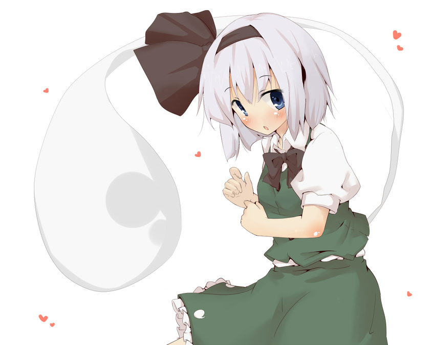 :o black_hairband blue_eyes blush body_blush ghost hairband heart katanakko_daisuki konpaku_youmu konpaku_youmu_(ghost) ribbon short_hair simple_background solo touhou white_hair