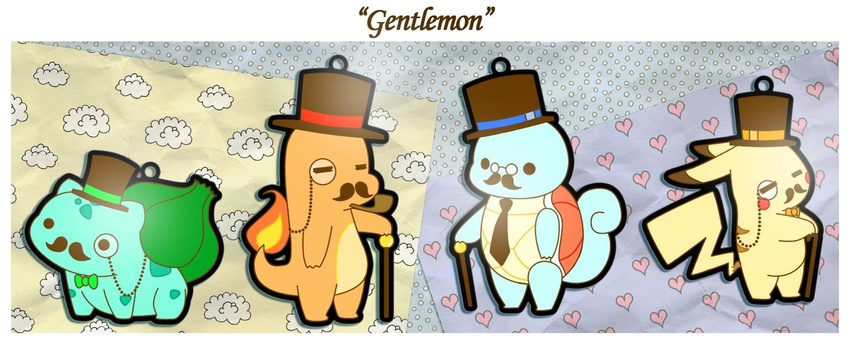 &lt;3 ambiguous_gender bow_tie bulbasaur cane charmander chibi cloud cute eyewear facial_hair fire flames formal glasses hat monocle mustache necktie nintendo pikachu pipe pluffers pok&#233;mon pok&eacute;mon squirtle suave terribly_british top_hat unknown_artist video_games