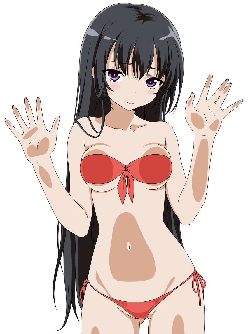 absurdres against_glass against_screen bandeau bangs bikini black_hair blush boku_wa_tomodachi_ga_sukunai highres long_hair mikazuki_yozora navel purple_eyes side-tie_bikini solo swimsuit transparent_background transparent_png vector_trace