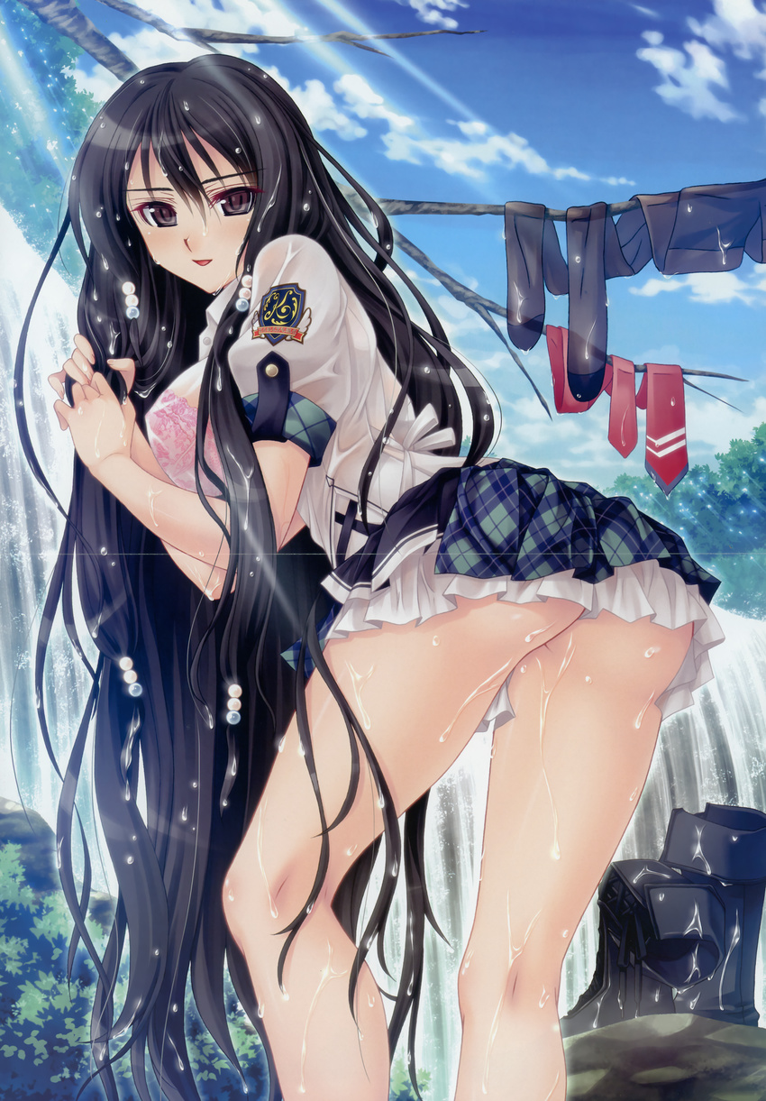 bra c:drive crease fixme fusataka_shikibu kotowari school_uniform see_through shirotae_ayame wet_clothes