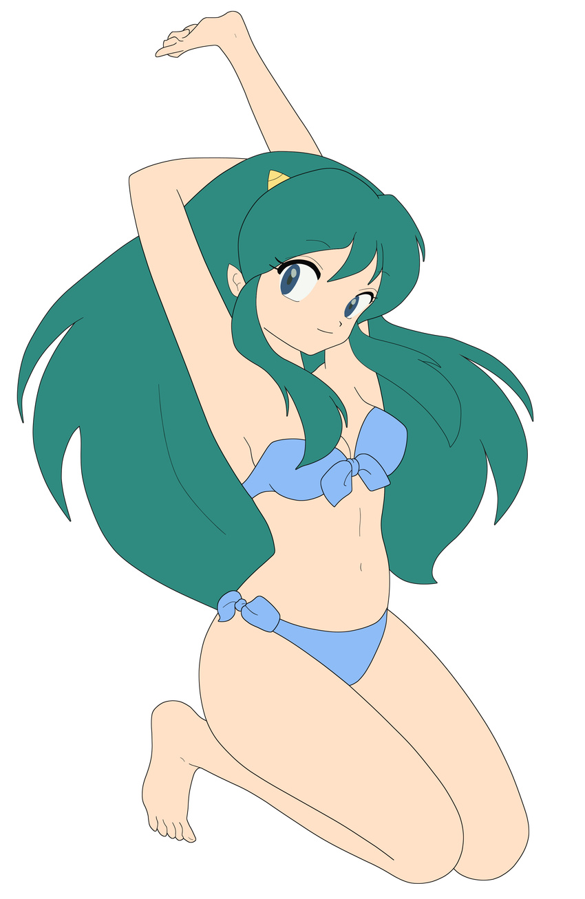 bikini blue_eyes green_hair horns legs long_hair lum mizugi oni photoshop smile solo thighs urusei_yatsura