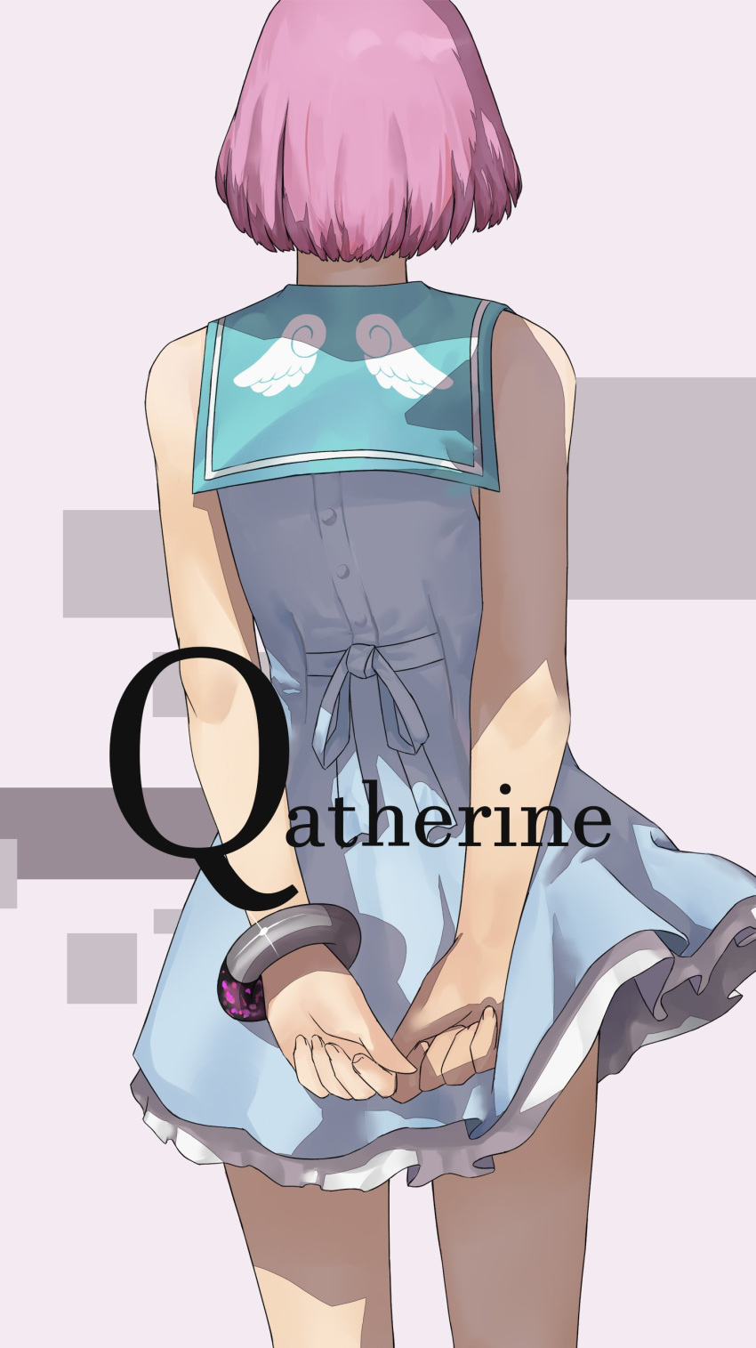 1boy absurdres blazpu bob_cut bow bracelet catherine:_full_body catherine_(game) dress highres jewelry pink_hair rin_(catherine) short_hair solo standing trap