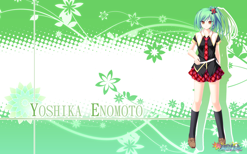 enomoto_yoshika green_hair maikaze_no_melt school_uniform side_tail tenmaso wallpaper
