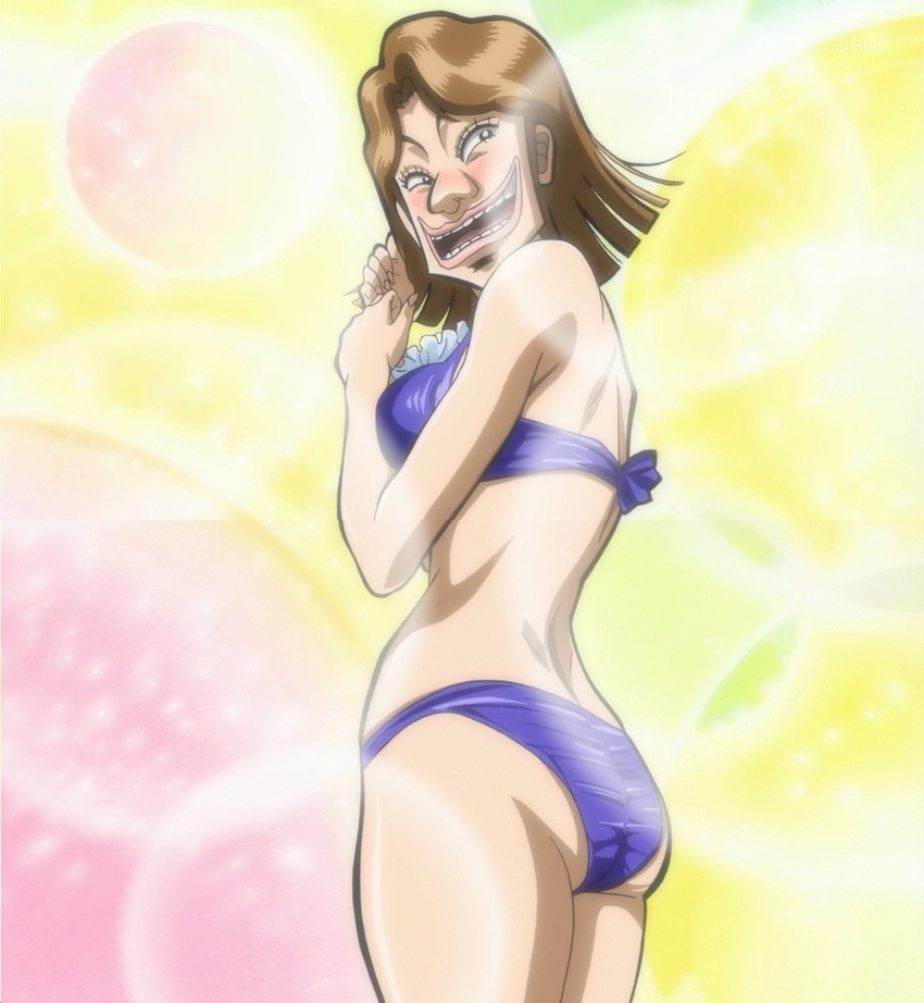 bikini blush brown_hair kaiji medium_hair mizugi oshiri sakazaki_mikoko smile